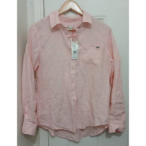 Vineyard vines womens small 100% linen shirt pink button down - Picture 1 of 6